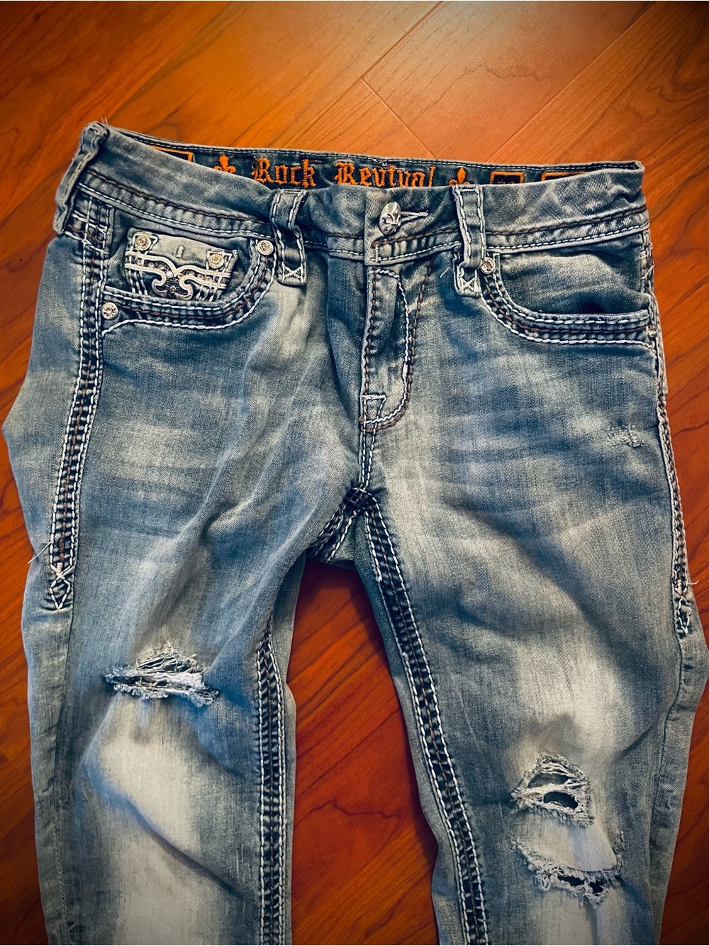 Rock Revival Jeans Wmns 29 32 Doyle Skinny Distressed Stretch Denim Embroidery - Picture 4 of 10